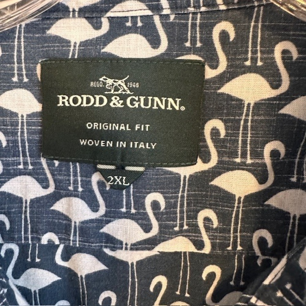 Rodd & Gunn Men's Blue Flamingo Print Cotton Button Up Shirt 2X Short Sleeve - Picture 4 of 8